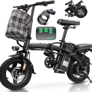 Electric Bike for Adults and Teens, 560-740W Motor, 20-25MPH Compact Commuter Folding Ebike, 32 Miles Range, 48V 10Ah Battery, 3-Level Pedal Assist, 14"...