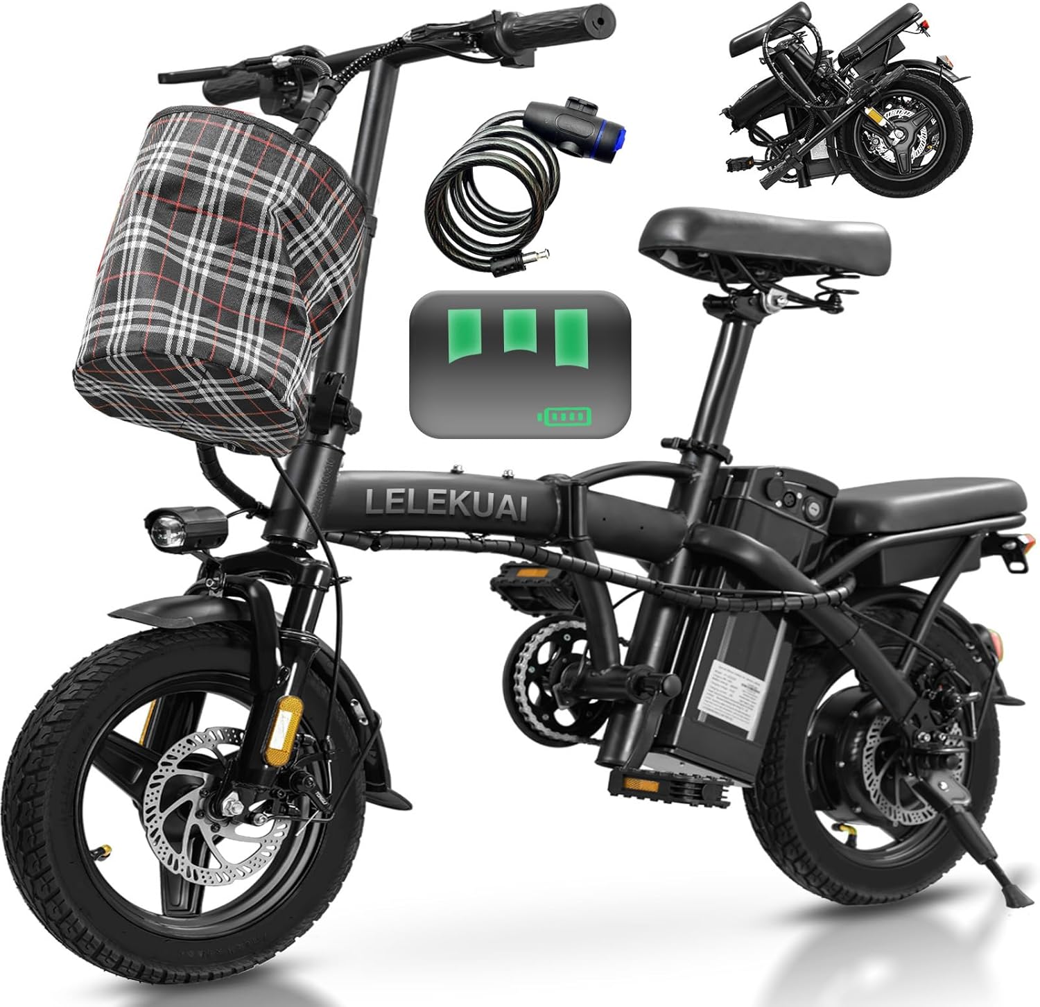 Electric Bike for Adults and Teens, 560-740W Motor, 20-25MPH Compact Commuter Folding Ebike, 32 Miles Range, 48V 10Ah Battery, 3-Level Pedal Assist, 14″…