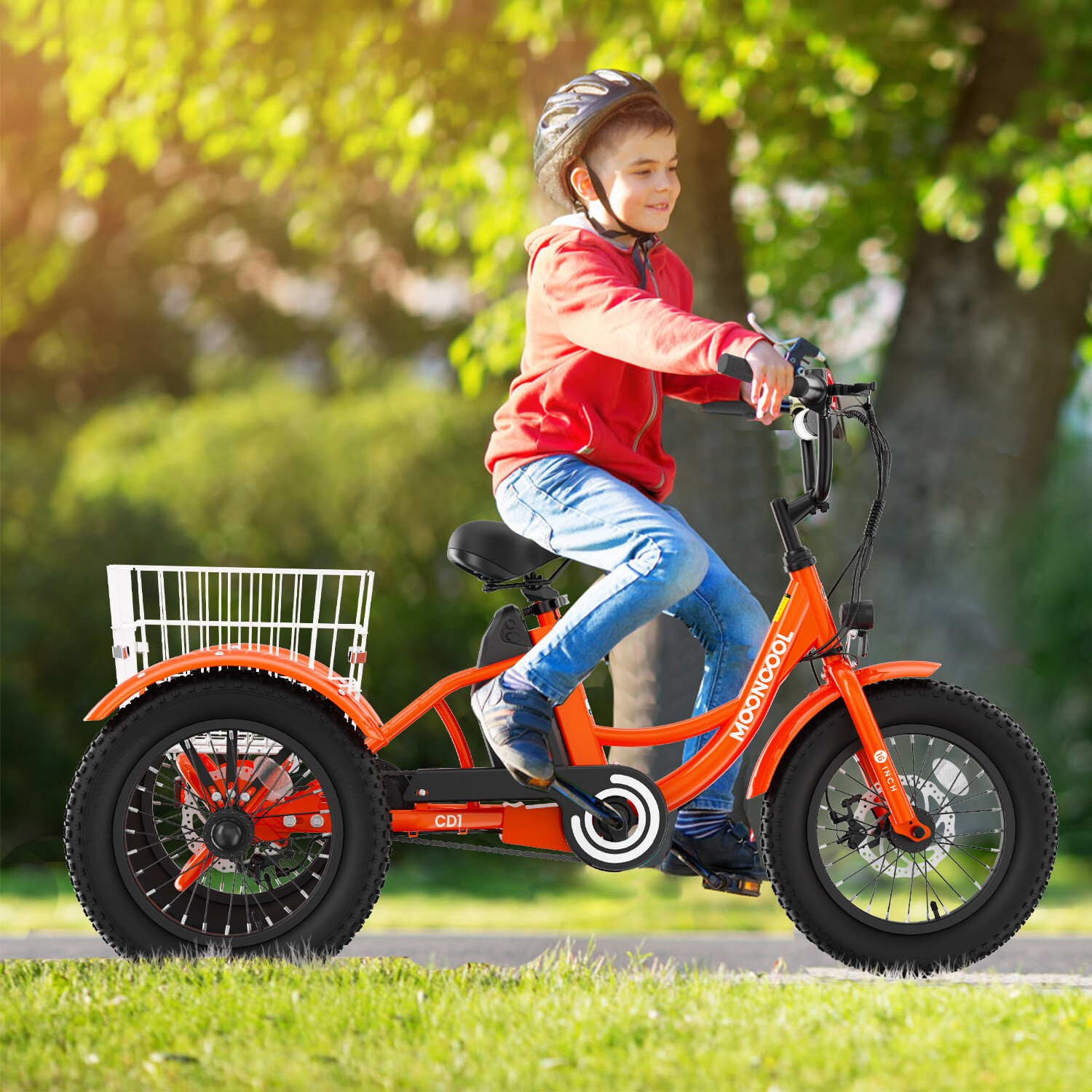 MOONCOOL 16" Electric Tricycle for Kids 250W 24V 10.4Ah Electric Trike w/ Basket