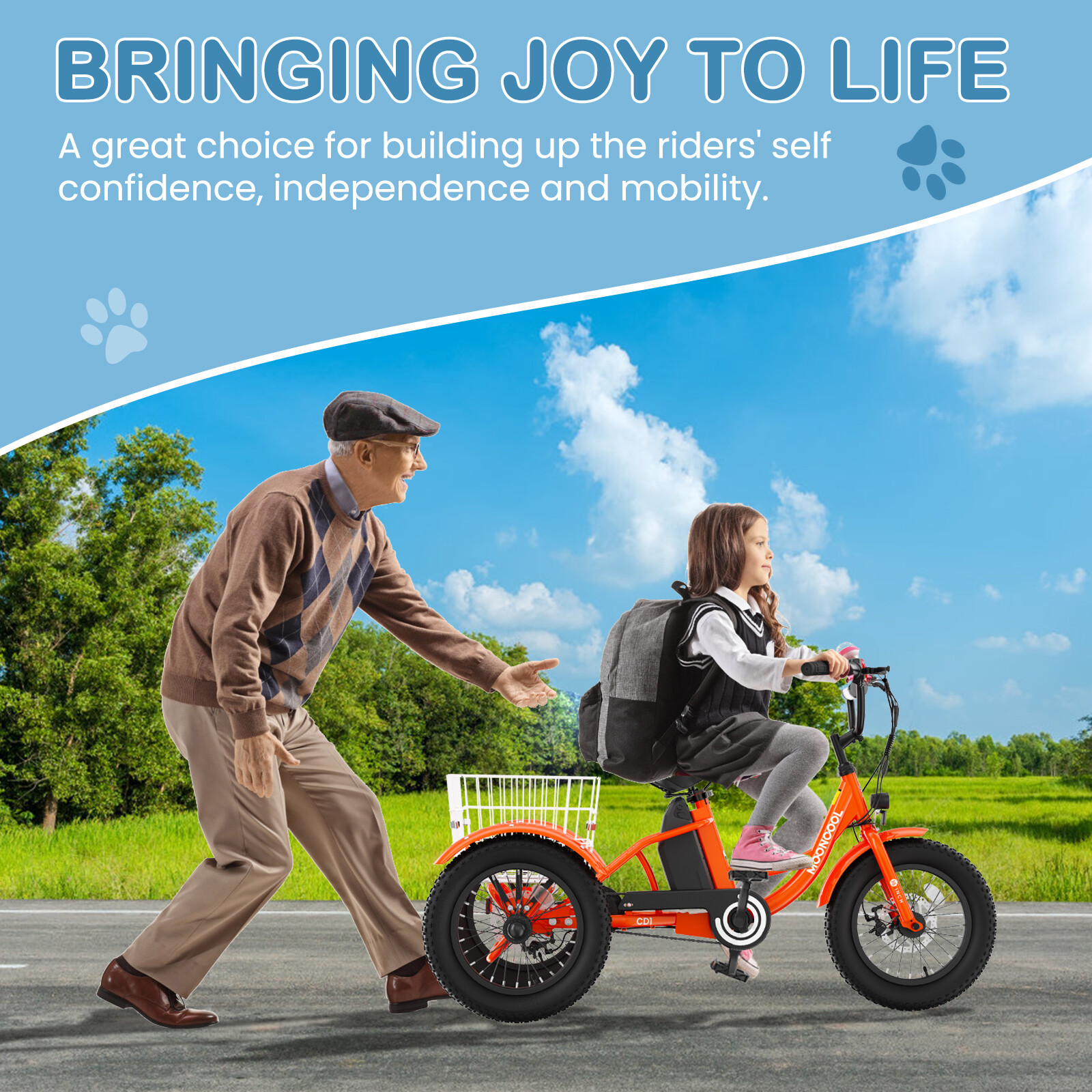 MOONCOOL 16" Electric Tricycle for Kids 250W 24V 10.4Ah Electric Trike w/ Basket - Image 7