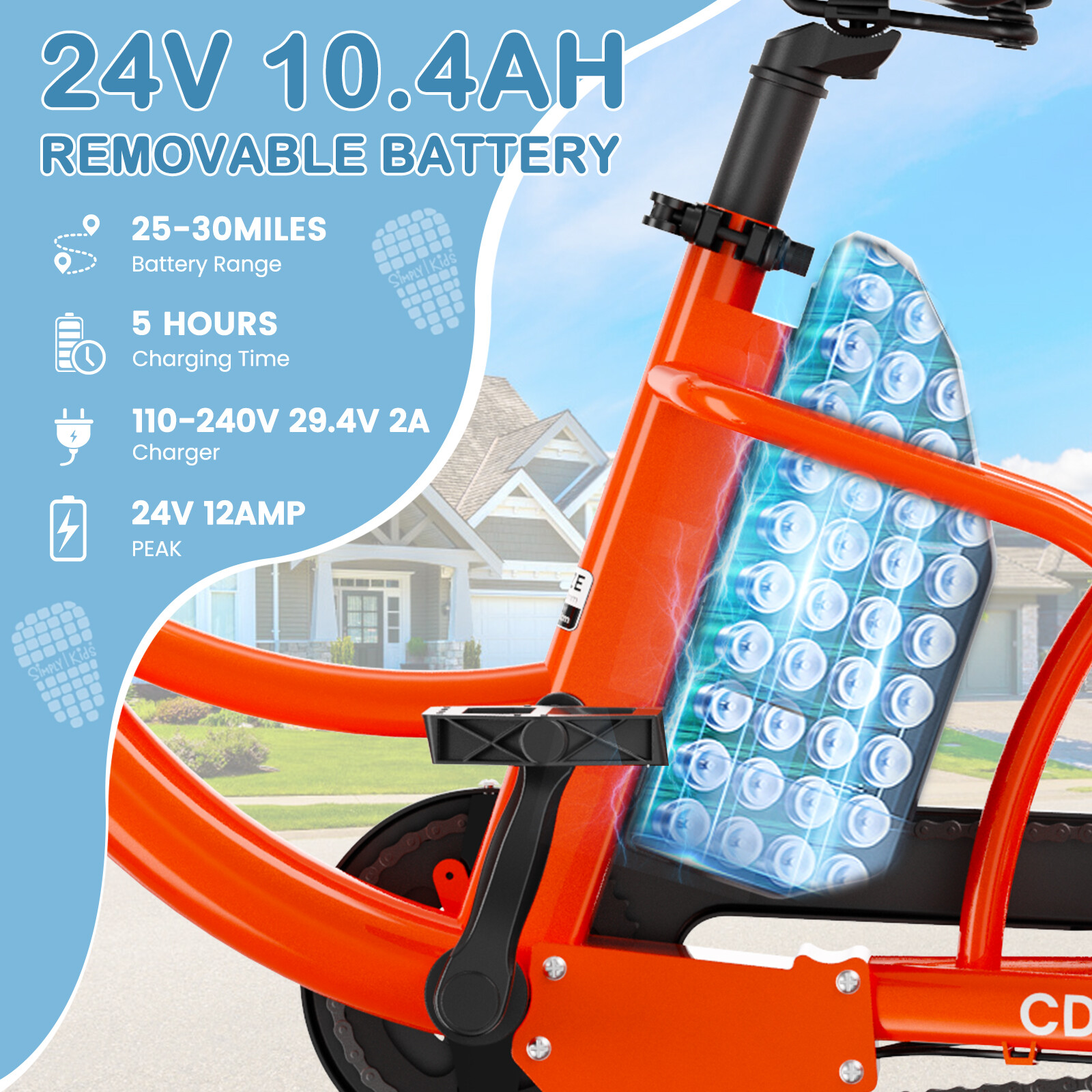 MOONCOOL 16" Electric Tricycle for Kids 250W 24V 10.4Ah Electric Trike w/ Basket - Image 6