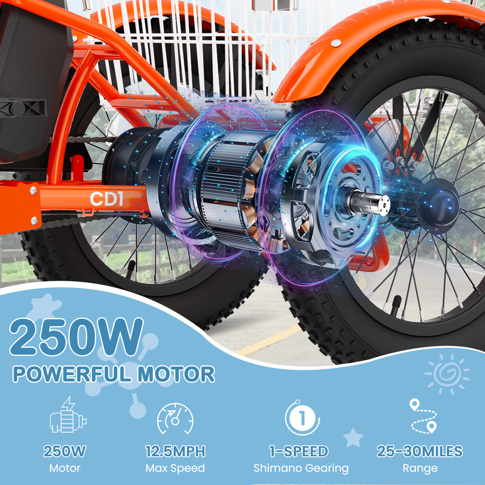 MOONCOOL 16" Electric Tricycle for Kids 250W 24V 10.4Ah Electric Trike w/ Basket - Image 5